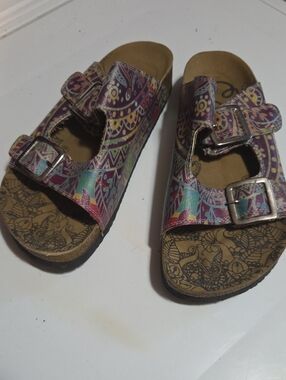 Women's Double-Buckle Slide Sandals in Multicolor Paisley